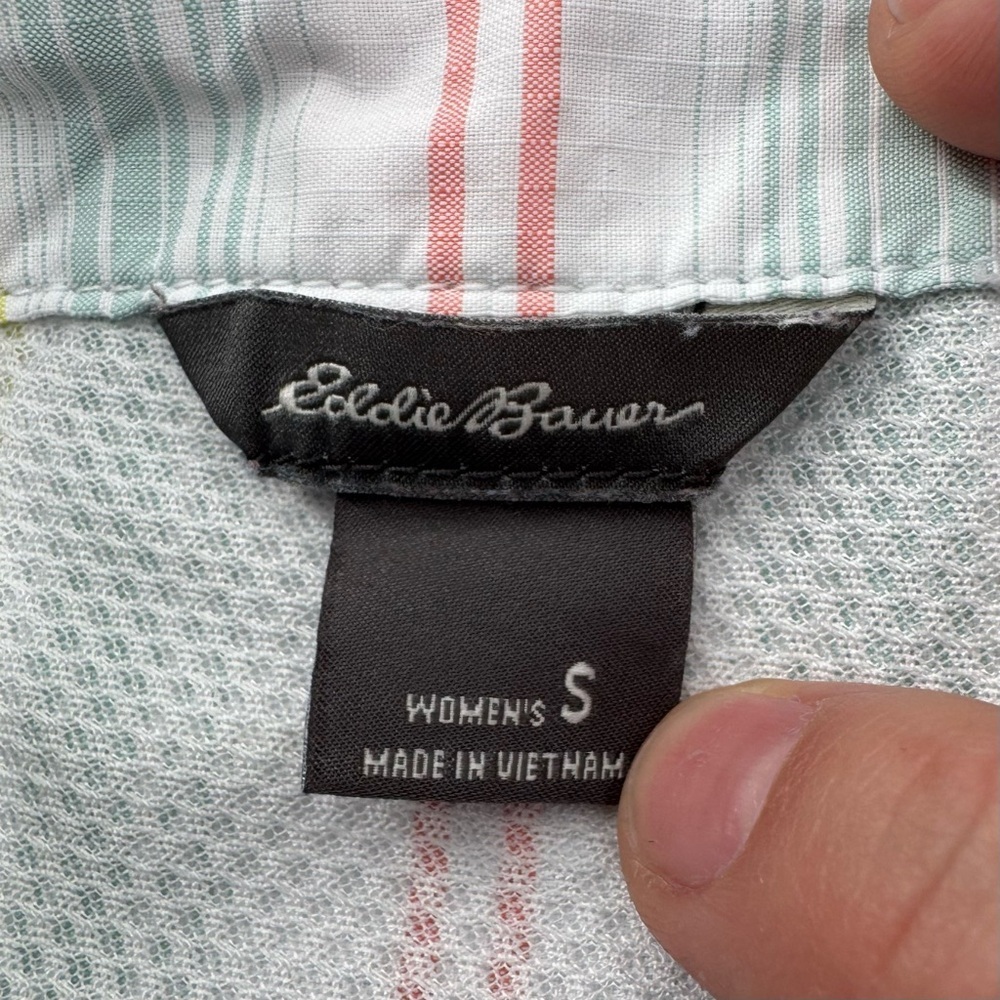 Eddie Bauer White Striped Button Down Chest Pockets Sleeveless Tech Shirt Small - Picture 7 of 10
